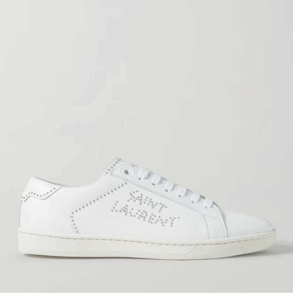Saint Laurent White Leather Sneakers with Perforated Logo